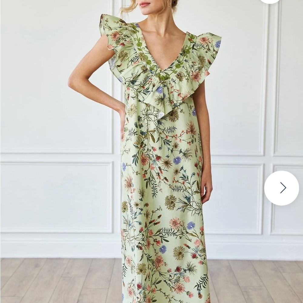 Mi Golondrina Floral Maxi Dress - Green and Pink